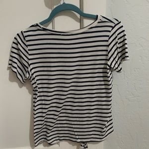 Striped shirt with tie knot at the bottom